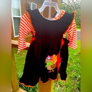 Turkey 2 piece toddler dress size 2t dark brown and orange Thanksgiving cute